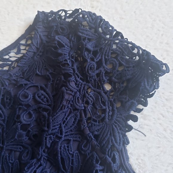 LULU'S Open Back Floral Lace Navy Blue Mini Dress SZ M - Picture 5 of 17